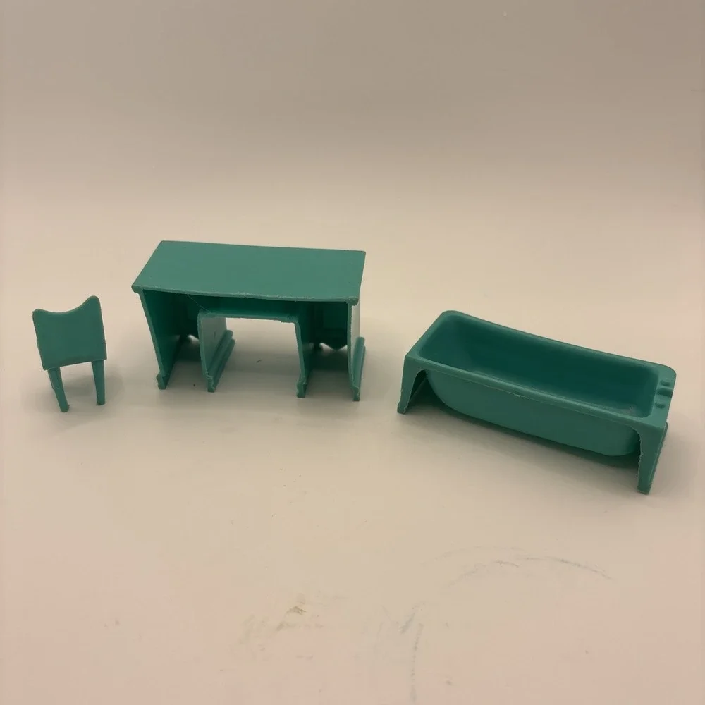 Marx Dollhouse Furniture Lot Of 3 Bedroom Bathroom‎ Plastic Aqua Vintage